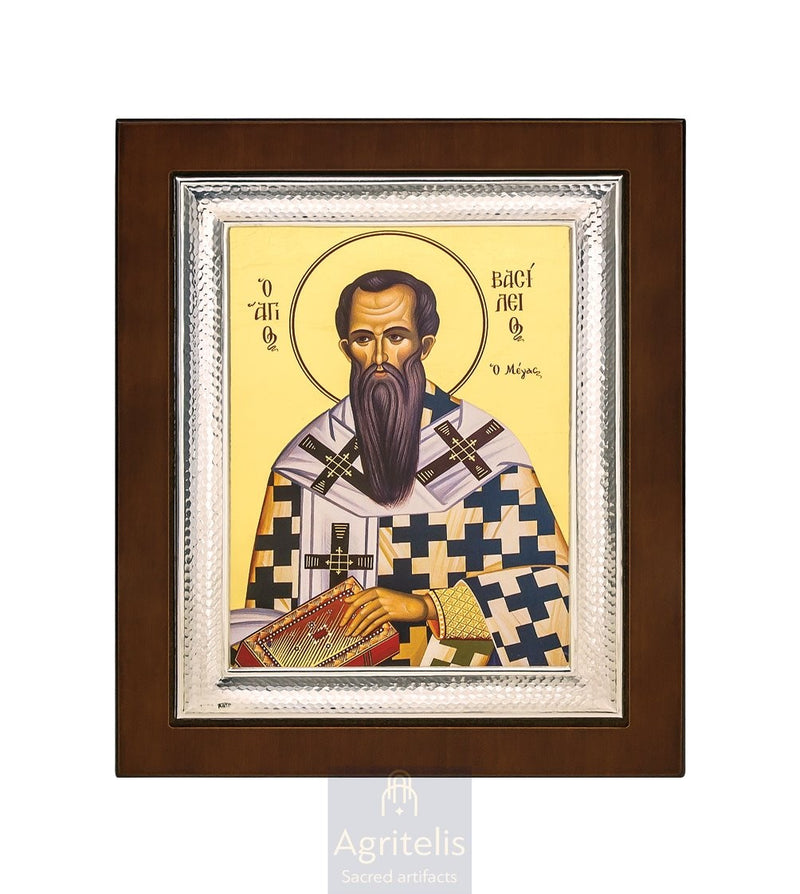 Արծաթից սրբապատկեր, Αγριτέλης եկեղեցական, ieraskevi.com, Սուրբ Վասիլիոս 26,5 x 21,5 cm