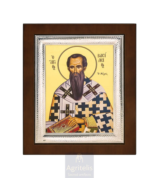 Icoană din argint, Agritelis Church Supplies, ieraskevi.com, Sfântul Vasile — 26,5 x 21,5 cm
