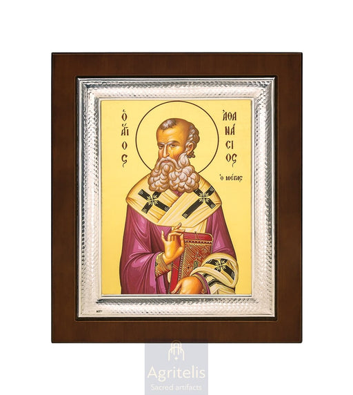 Icoană din argint, Agritelis Church Supplies, ieraskevi.com, Sfântul Atanasie — 26,5 x 21,5 cm
