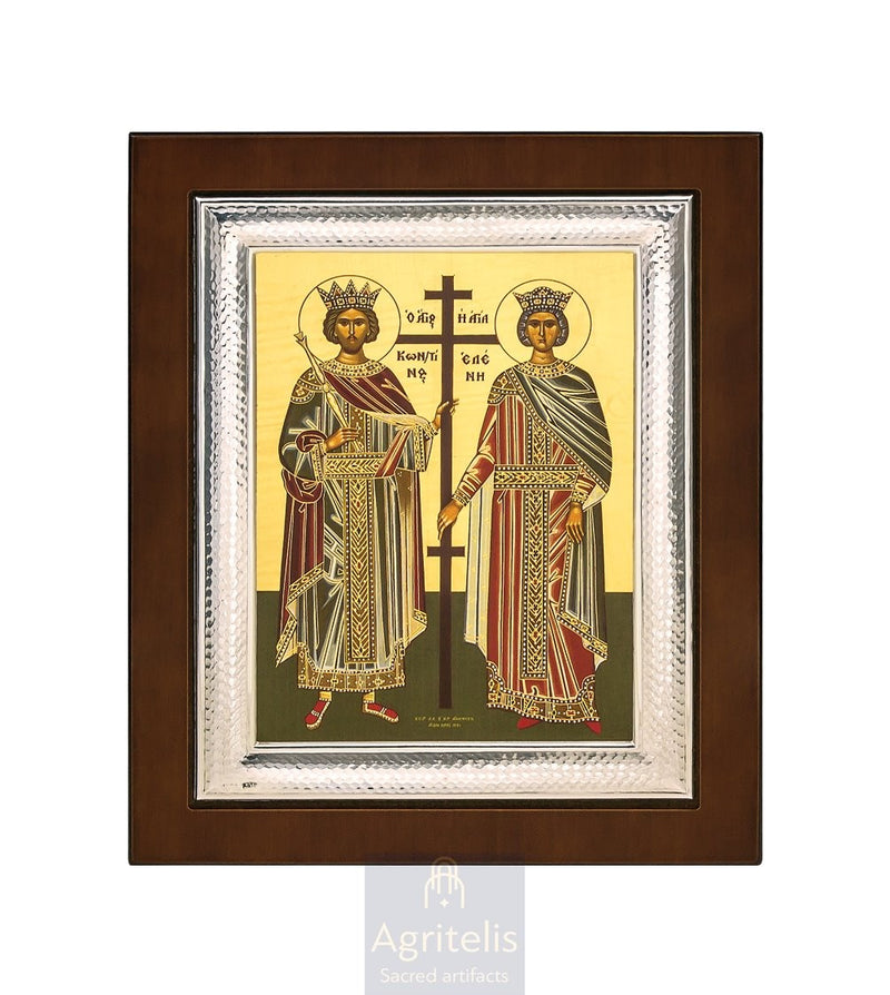 Ασημένια Εικόνα, Αγριτέλης Εκκλησιαστικά, ieraskevi.com, ΑΓΙΟΙ ΚΩΝΣΤΑΝΤΙΝΟΣ ΚΑΙ ΕΛΕΝΗ 26,5 x 21,5 cm