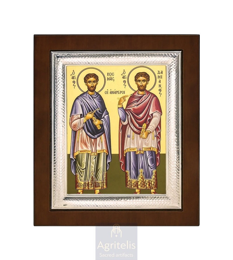 Сребрна икона, Αγριτέλης црквени предмети, ieraskevi.com, Свети Бесребреници 26,5 x 21,5 cm