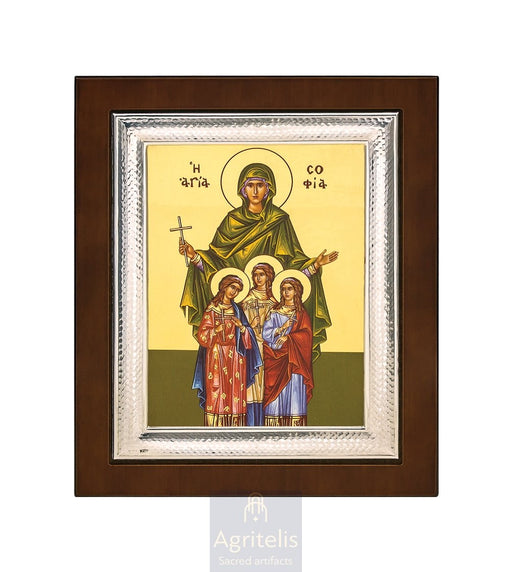 Sfânta Sofia și fiicele ei — Icoană din argint 925, 26,5 × 21,5 cm