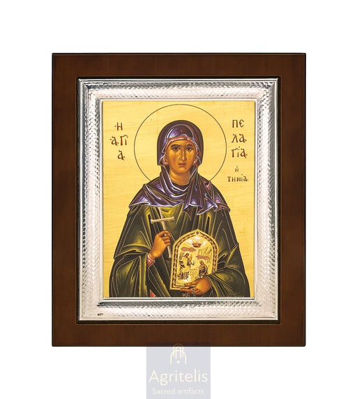 Icoană din argint, Agritelis Church Supplies, ieraskevi.com, Sfânta Pelaghia — 26,5 x 21,5 cm