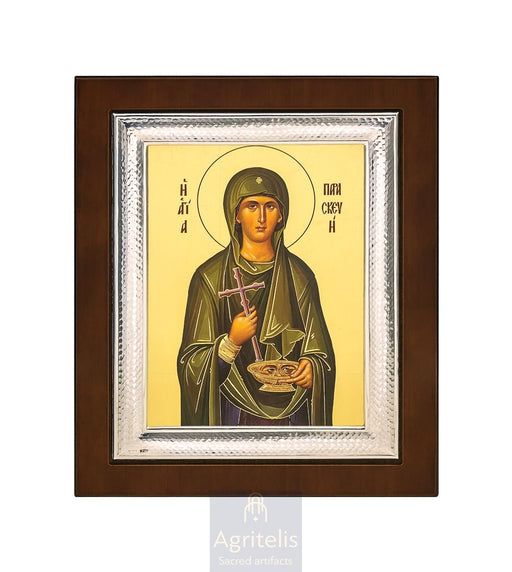 Icoană din argint, Agritelis Church Supplies, ieraskevi.com, Sfânta Parascheva — 26,5 x 21,5 cm
