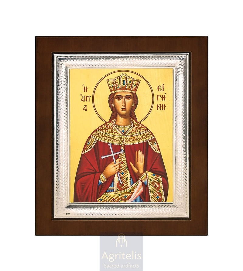 Silver Icon, Agritelis Church Supplies, ieraskevi.com, Saint Irene — 26,5 x 21,5 cm