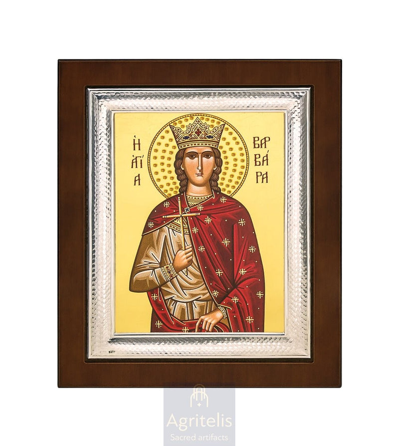 Icoană din argint, Agritelis Church Supplies, ieraskevi.com, Sfânta Varvara — 26,5 x 21,5 cm
