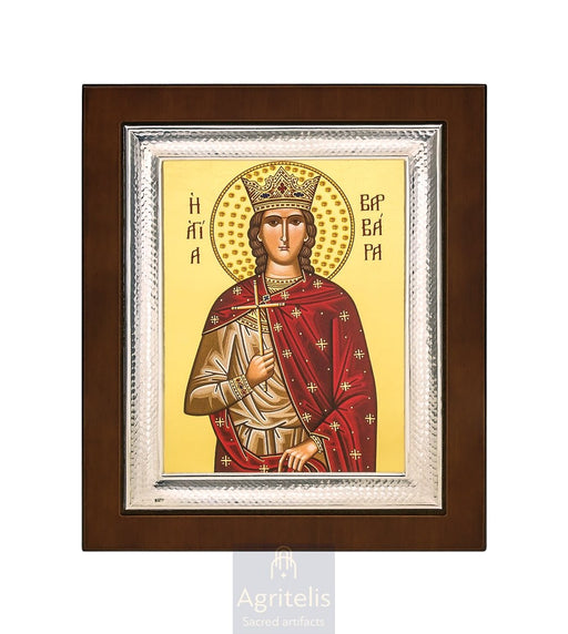 Icoană din argint, Agritelis Church Supplies, ieraskevi.com, Sfânta Varvara — 26,5 x 21,5 cm