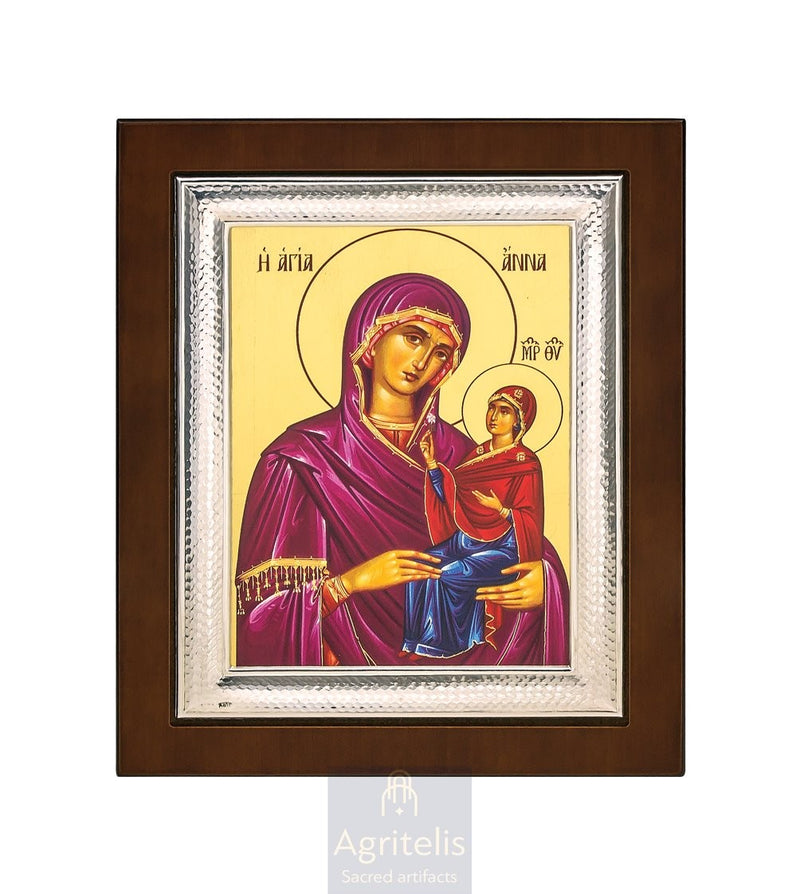 Silver Icon, Agritelis Church Supplies, ieraskevi.com, Saint Anna — 26,5 x 21,5 cm