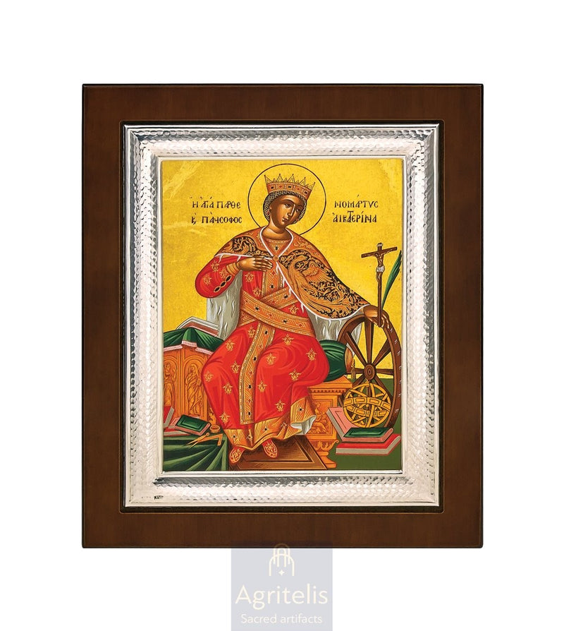Сребрна икона, Αγριτέλης црквени предмети, ieraskevi.com, Света Екатерина 26,5 x 21,5 cm