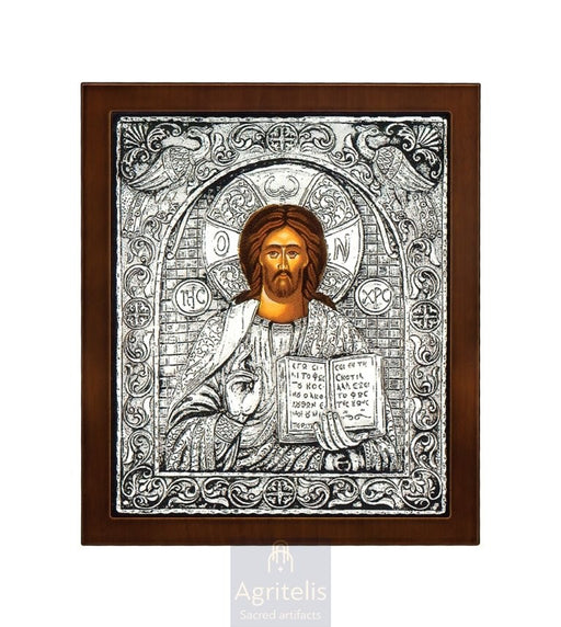 Hristos cu Evanghelia deschisă — Icoană din argint 925, 27 × 23 cm