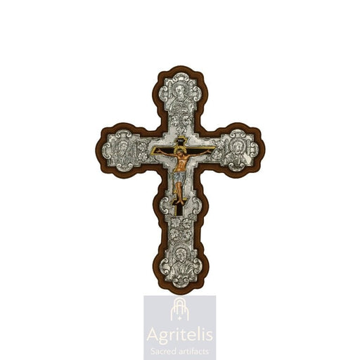 Cruce din argint 925 cu serigrafie pe pânză — 26 × 19 cm