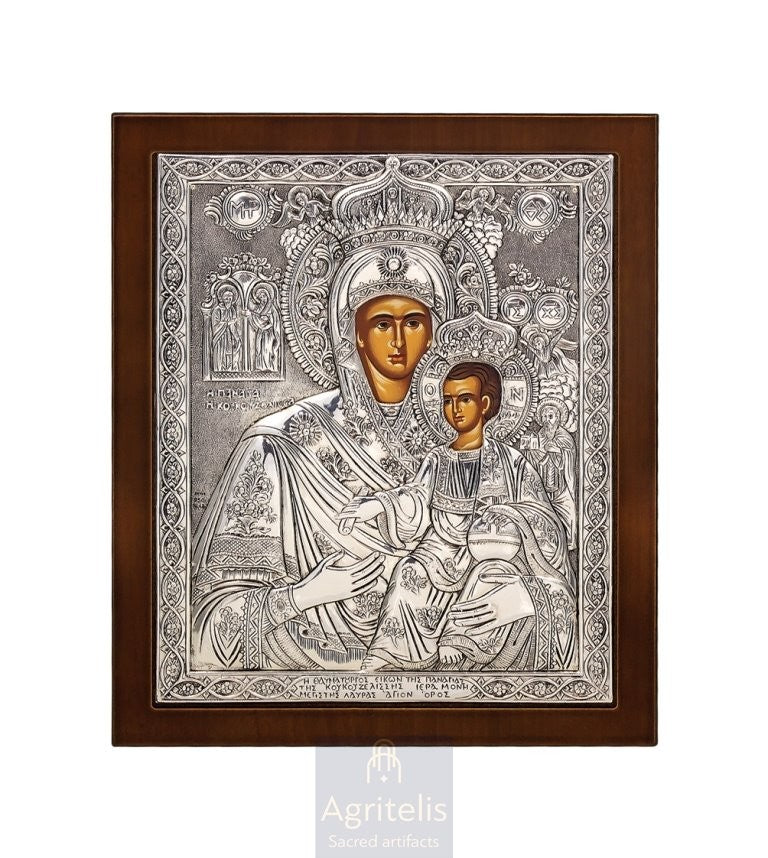 Maica Domnului Koukouzelissa — Icoană din argint 925, 27 × 23 cm