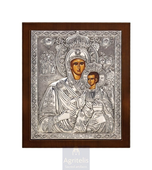 Maica Domnului Koukouzelissa — Icoană din argint 925, 27 × 23 cm