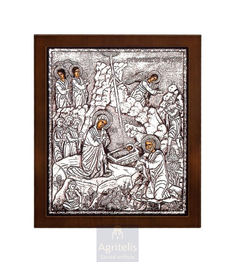 Серебряная икона, Αγριτέλης церковные товары, ieraskevi.com, РОЖДЕСТВО ХРИСТОВО