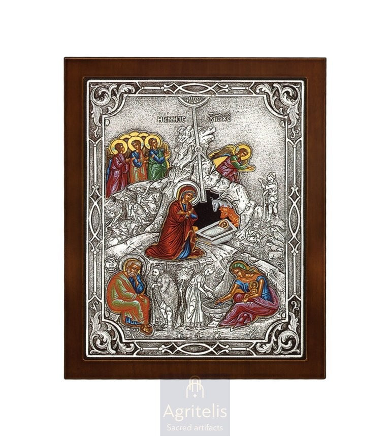 Сребърна икона, Αγριτέλης Църковни, ieraskevi.com, РОЖДЕСТВО С КОПРИНЕН ПЕЧАТ ВЪРХУ ПЛАТНО