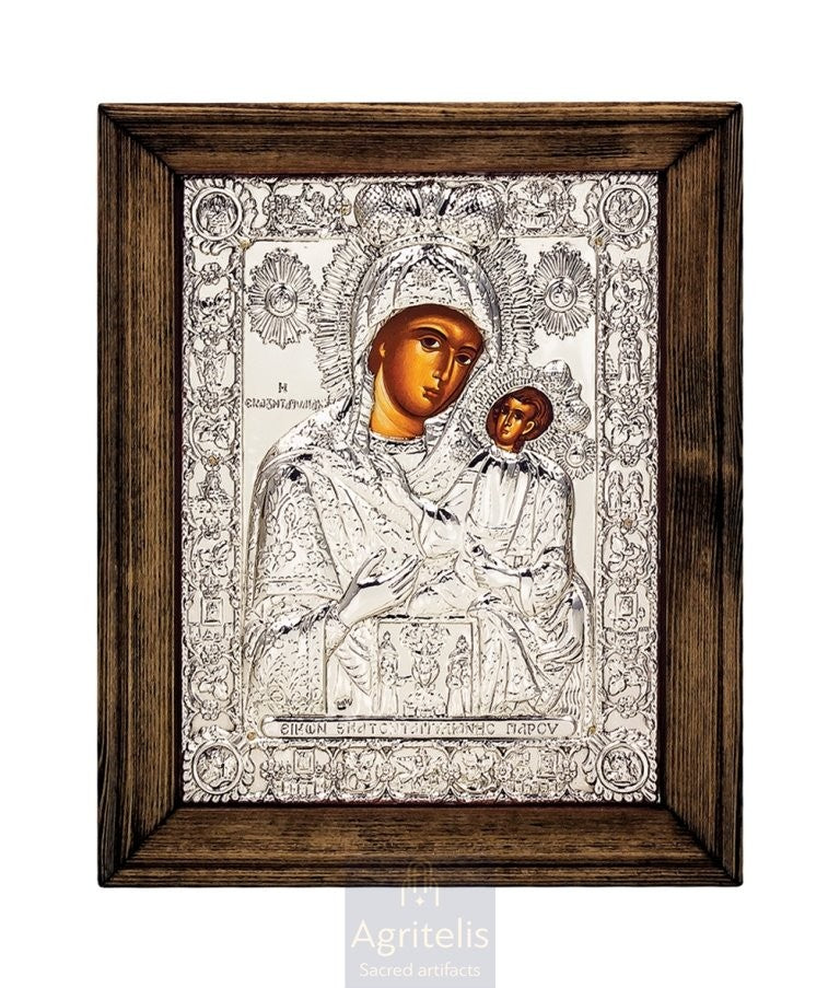 Maica Domnului Ekatontapyliani — Icoană din argint 925, 25 × 21 cm