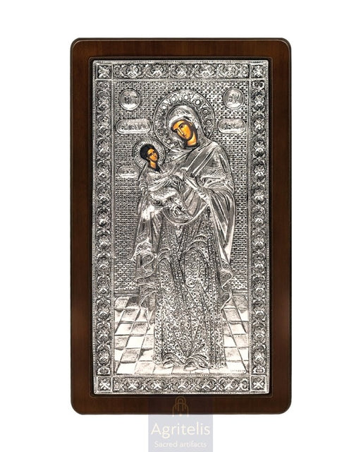 Maica Domnului, Rugăciune Fierbinte — Icoană din argint 925, 28,5 × 16,5 cm
