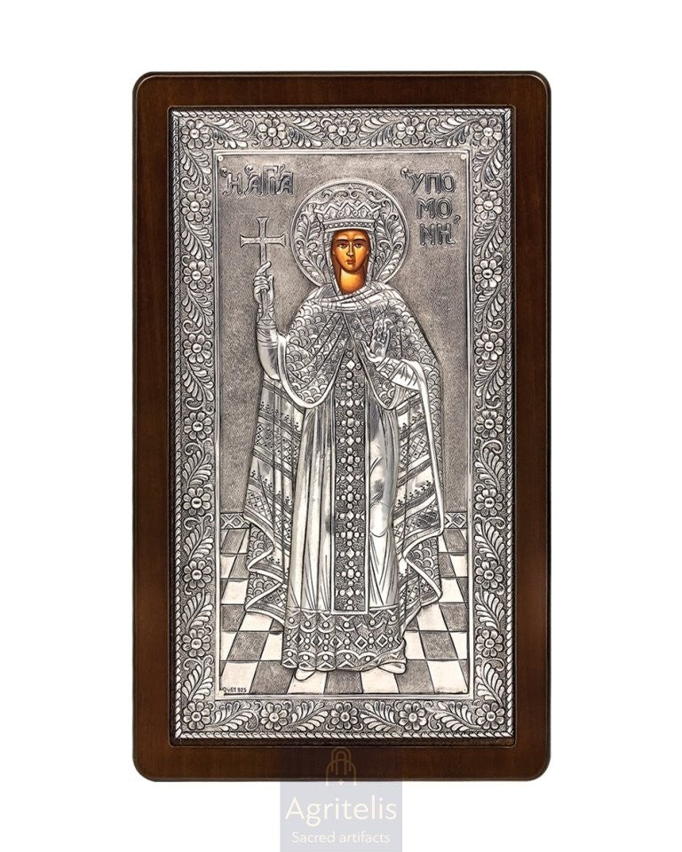 Saint Hypomone — 925 Silver Icon, 28.5 × 16.5 cm