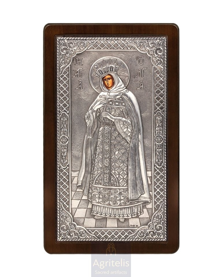Sfânta Olga — icoană din argint 925, 28,5 × 16,5 cm