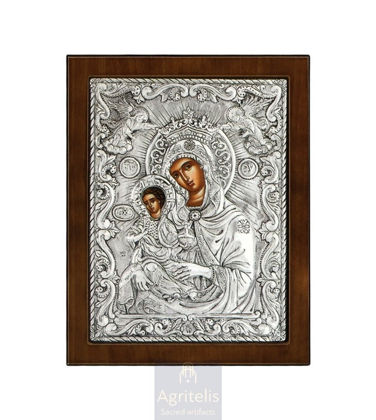 Silver Icon, Agritelis Church Supplies, ieraskevi.com, Theotokos, Sweetness of the Angels — 24 x 19cm
