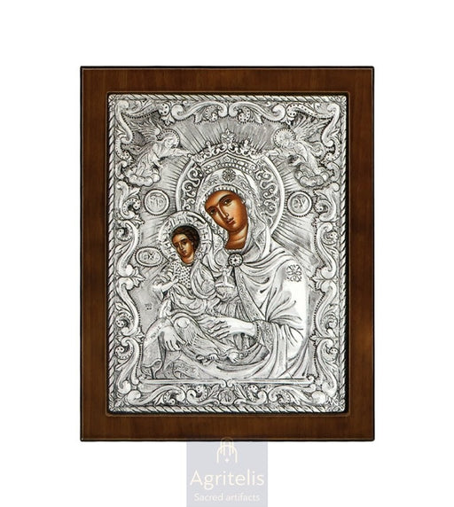 Icoană din argint, Agritelis Church Supplies, ieraskevi.com, Maica Domnului, Dulceața Îngerilor — 24 x 19 cm