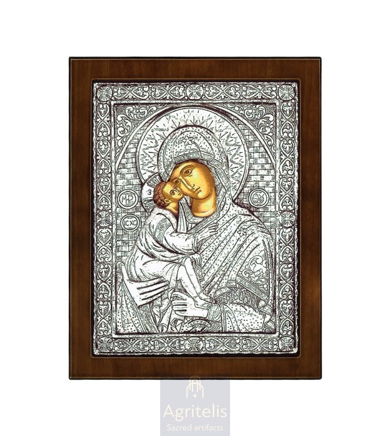 Серебряная икона, Αγριτέλης церковные, ieraskevi.com, Панагия Гликофилуса 24 x 19cm