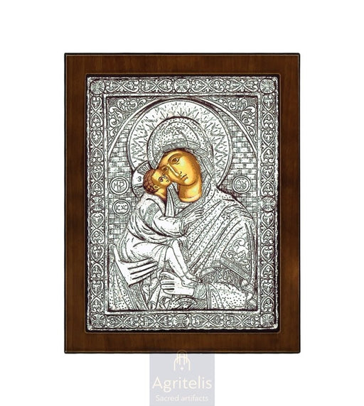 Maica Domnului Glykophilousa — Icoană din argint 925, 24 × 19 cm