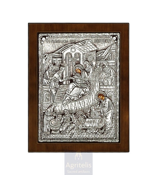 Nașterea Maicii Domnului — icoană din argint 925, 24 × 19 cm