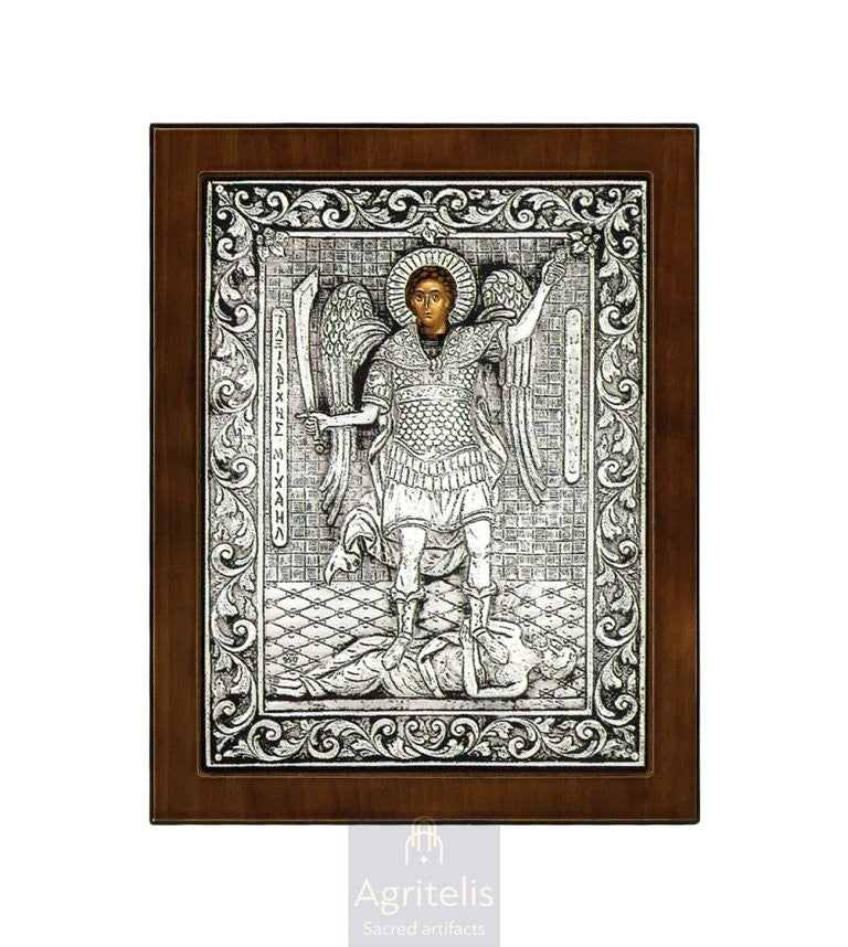Сребърна икона, Αγριτέλης Църковни, ieraskevi.com, АРХАНГЕЛ МИХАИЛ ПАНОРМИТИС 24 x 19cm