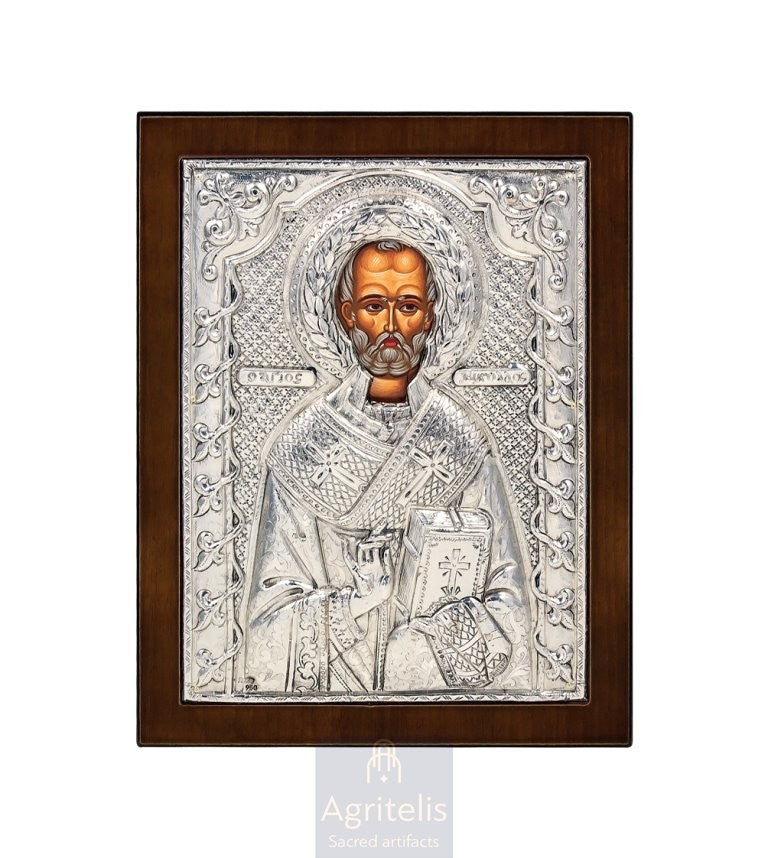 Серебряная икона, Αγριτέλης церковные, ieraskevi.com, Святой Николай 24 x 19cm