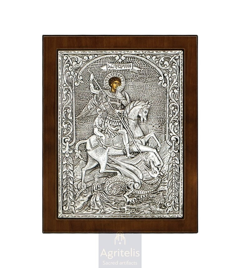 Серебряная икона, Αγριτέλης церковные, ieraskevi.com, святой Георгий 24 x 19cm