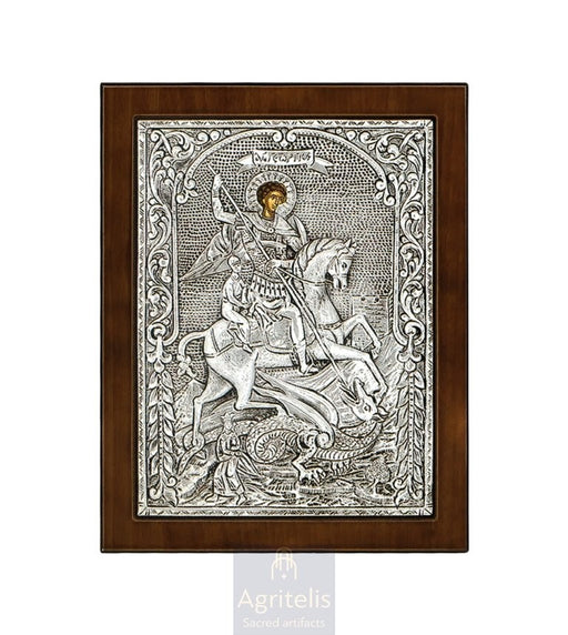 Icoană din argint, Agritelis Church Supplies, ieraskevi.com, Sfântul Gheorghe — 24 x 19 cm