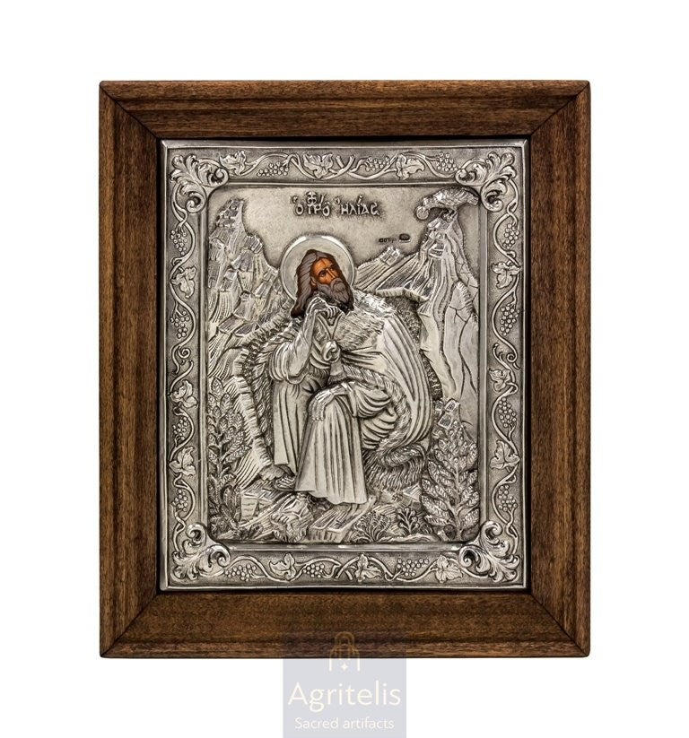 Silver Icon, Agritelis Church Supplies, ieraskevi.com, Prophet Elijah — 26,5 x 22,5 cm