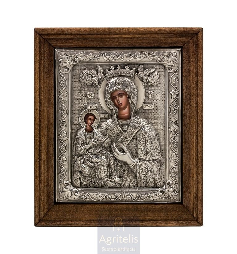 Серебряная икона, Αγριτέλης церковные, ieraskevi.com, Богородица Одигитрия Ангелов 26,5 x 22,5 cm