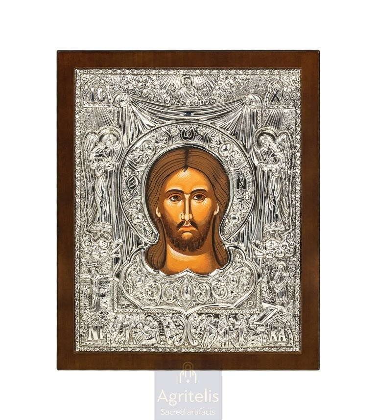 Sfântul Mandilion al lui Hristos — Icoană din argint 925, 31 × 25 cm