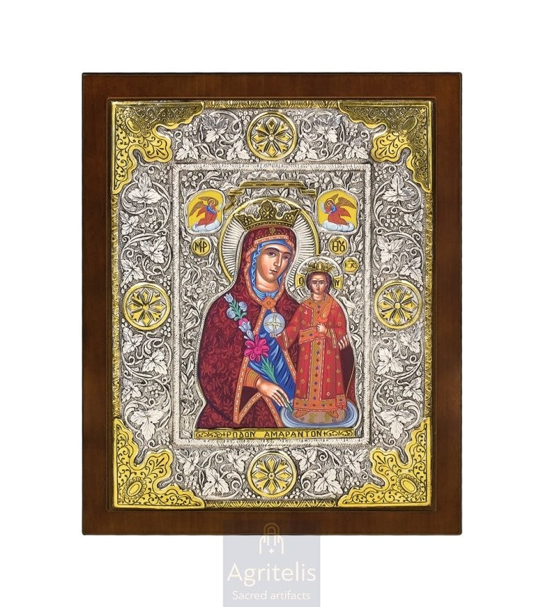 Срібна ікона, Αγριτέλης Церковне, ieraskevi.com, ПАНАГІЯ РОДО ТО АМАРАНТО 31 x 25 cm