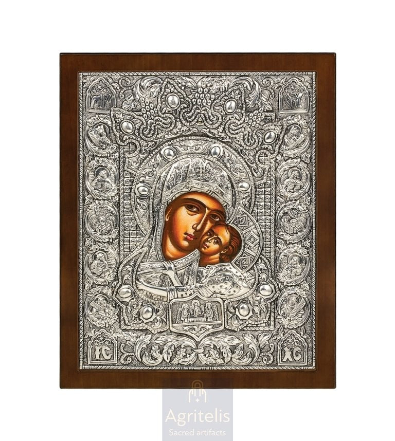 Maica Domnului Glykophilousa — icoană din argint 925, 31 × 25 cm