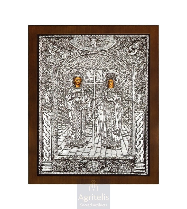 Серебряная икона, Αγριτέλης церковные, ieraskevi.com, Святые Константин и Елена 31 x 25 cm