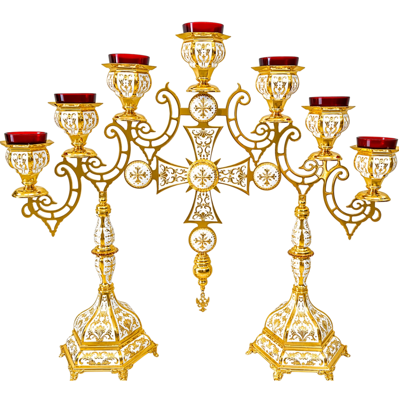 Седмокраки свећњак са кандилом емајл 120cm — 120 × 23 × 81 cm