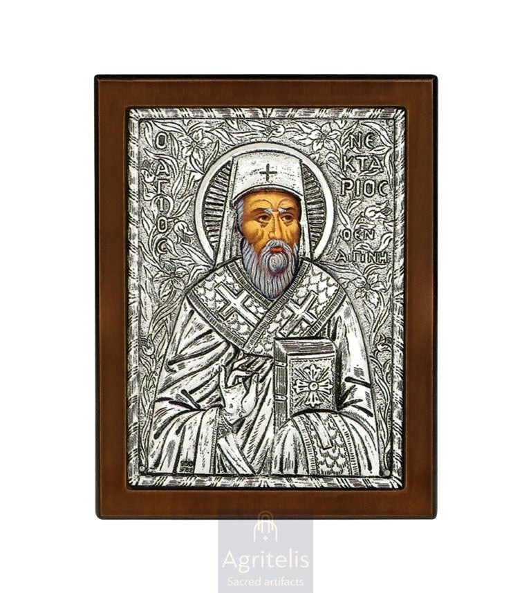 Сребрна икона, Αγριτέλης црквени предмети, ieraskevi.com, Свети Нектарије 18 x 14 cm