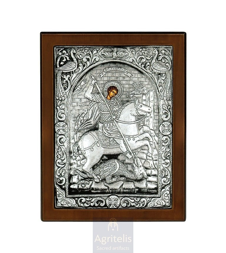 Icoană din argint, Agritelis Church Supplies, ieraskevi.com, Sfântul Gheorghe — 18 x 14 cm