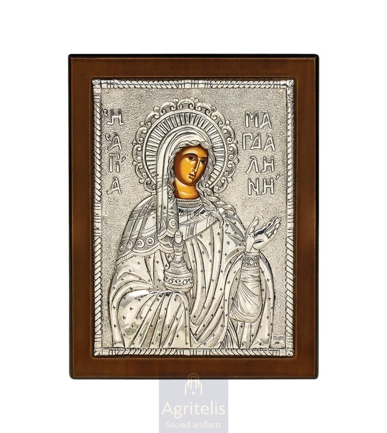 Sfânta Magdalena — icoană din argint 925, 18 × 14 cm