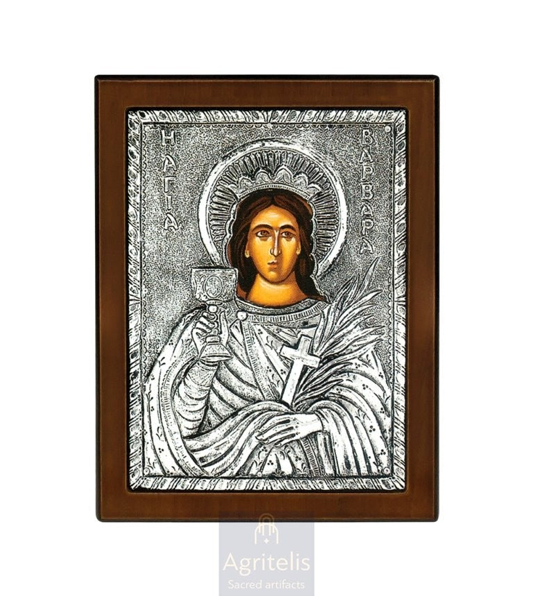 Ασημένια Εικόνα, Αγριτέλης Εκκλησιαστικά, ieraskevi.com, ΑΓΙΑ ΒΑΡΒΑΡΑ 18 x 14 cm