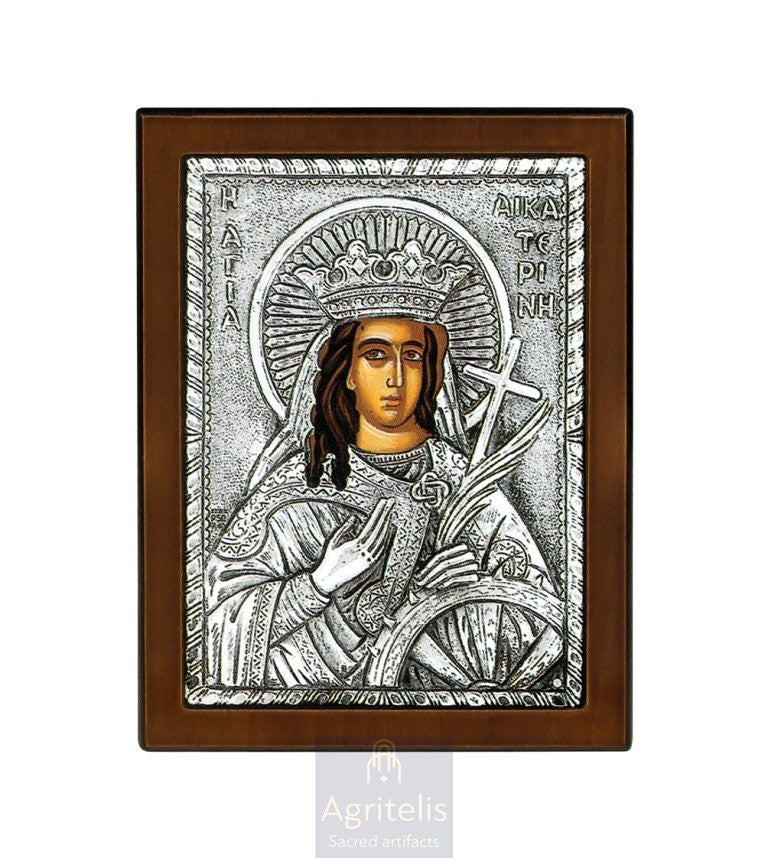 Срібна ікона, Αγριτέλης Церковне, ieraskevi.com, СВЯТА ЄКАТЕРИНА 18 x 14 cm