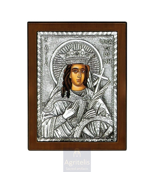 Срібна ікона, Αγριτέλης Церковне, ieraskevi.com, СВЯТА ЄКАТЕРИНА 18 x 14 cm