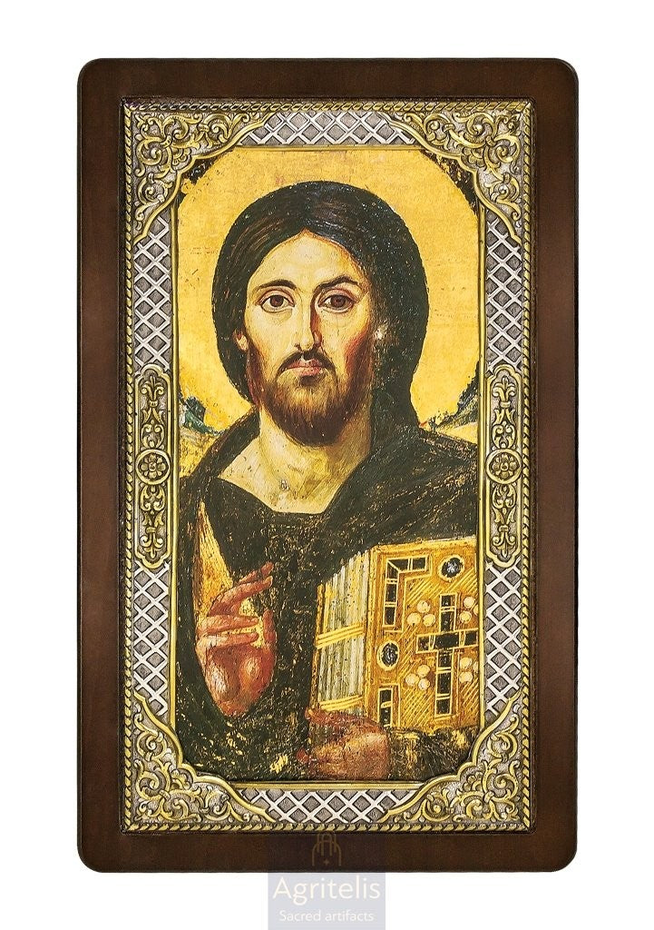 Серебряная икона, Αγριτέλης церковные, ieraskevi.com, Христос Пантократор Синайский 28,5 x 16,5 cm