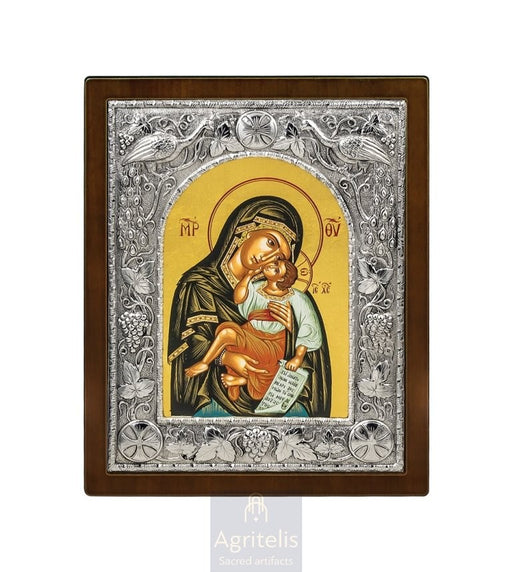 Ασημένια Εικόνα, Αγριτέλης Εκκλησιαστικά, ieraskevi.com, ΠΑΝΑΓΙΑ ΓΛΥΚΟΦΙΛΟΥΣΑ ΠΡΑΣΙΝΟ ΦΟΡΕΜΑ 29 x 23 cm