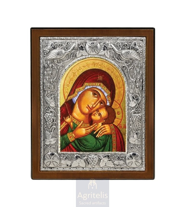 Maica Domnului făcătoare de minuni cu Pruncul — icoană din argint 925, 29 × 23 cm