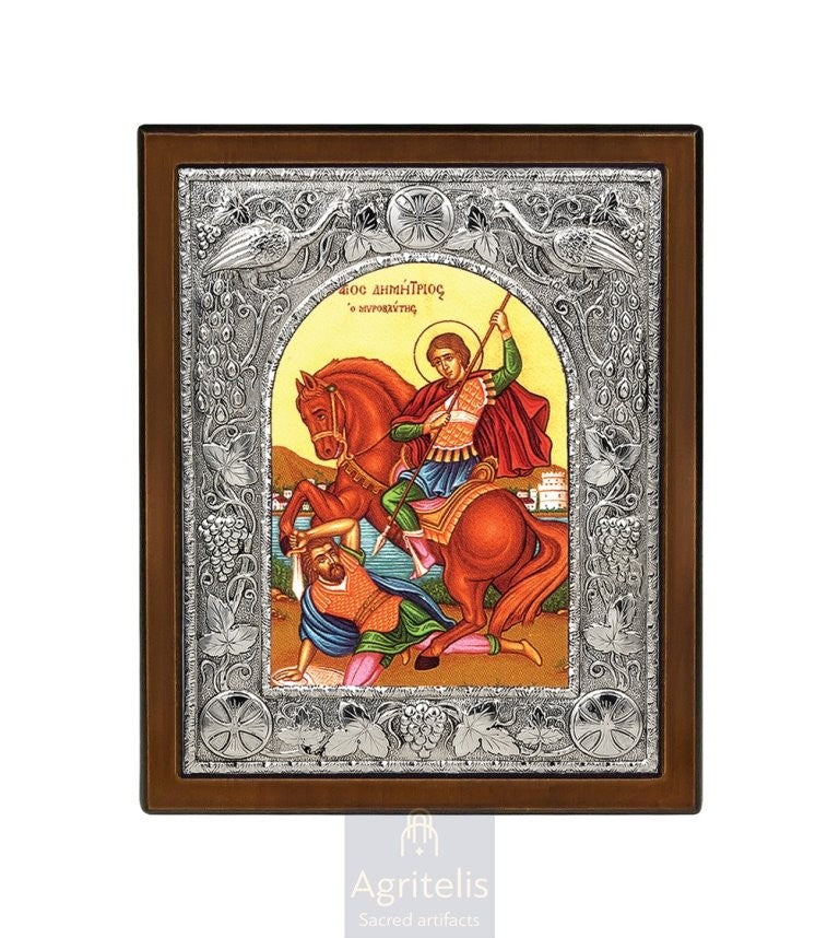 Icoană argintată, Agritelis Church Supplies, ieraskevi.com, Sfântul Dimitrie — 29 x 23 cm