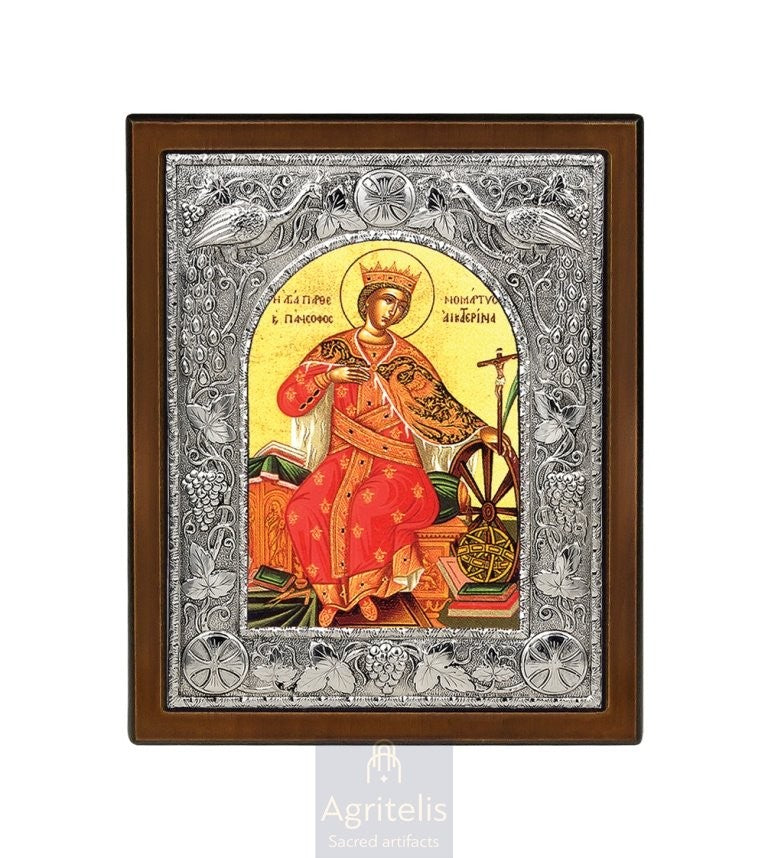 Серебряная икона, Αγριτέλης церковные, ieraskevi.com, СВЯТАЯ ЕКАТЕРИНА 29 x 23 cm